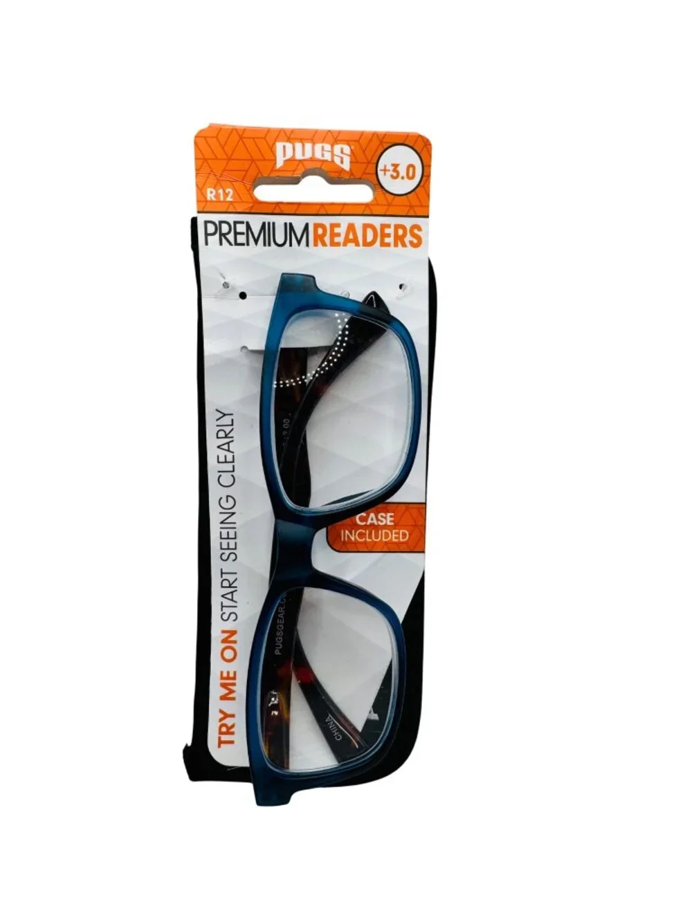 Pugs Premium Readers +3.0 Blue Frame With Case Included